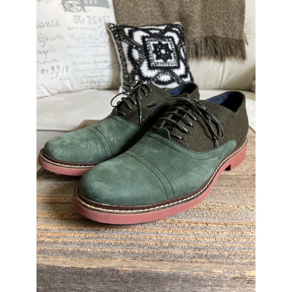 Cole Haan Air Shoes Mens 10.5 Green Suede Wool Cap Toe Oxford Lace Up Preppy - Picture 1 of 11